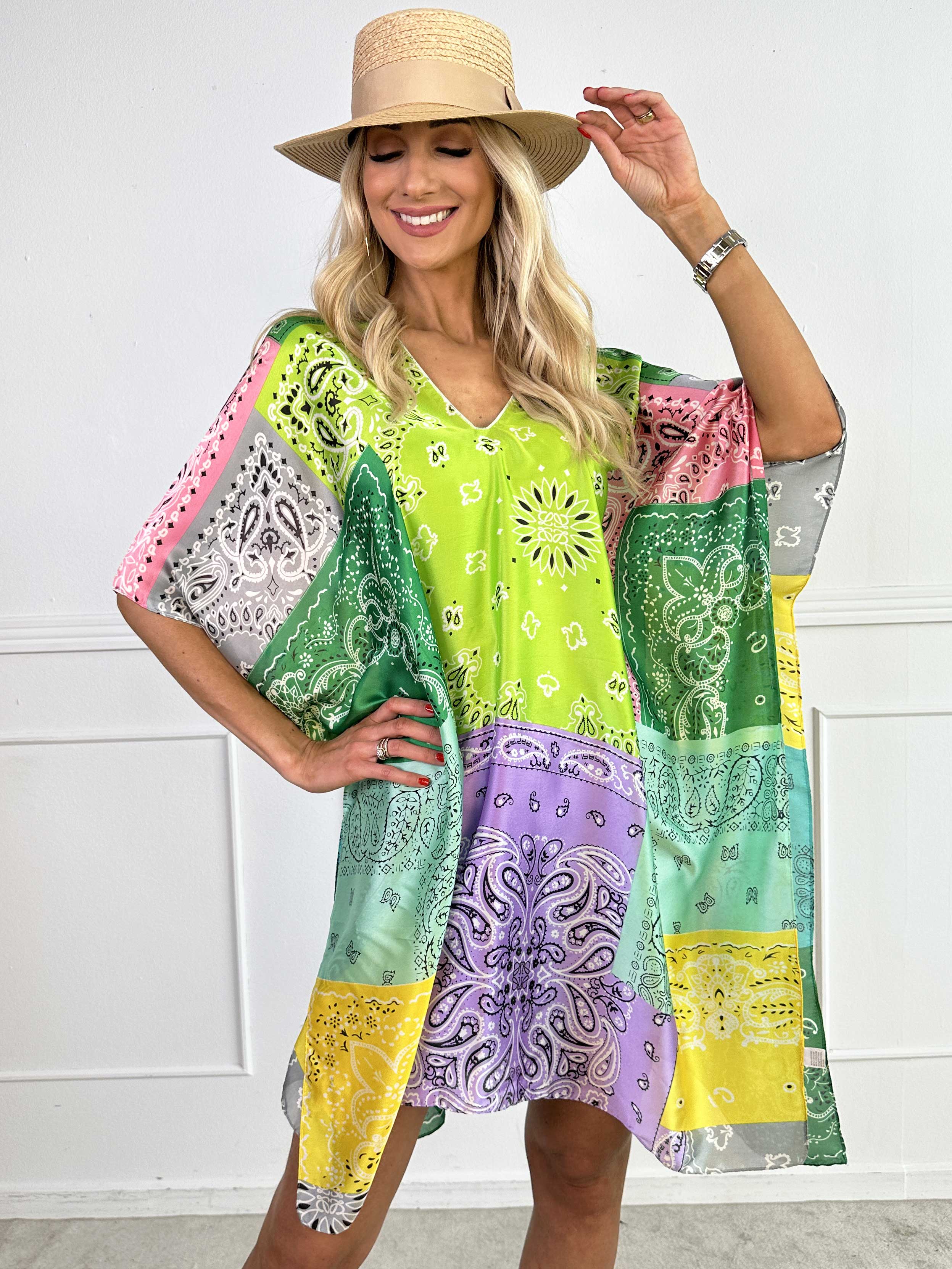 Thora - Flerfarvet tunika i blødt viskose og i silke